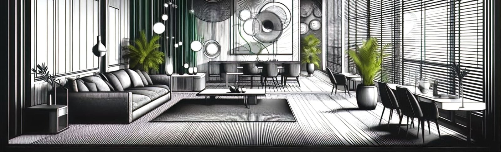 Nowoczesne pomieszczenie z roletami wizualizacja