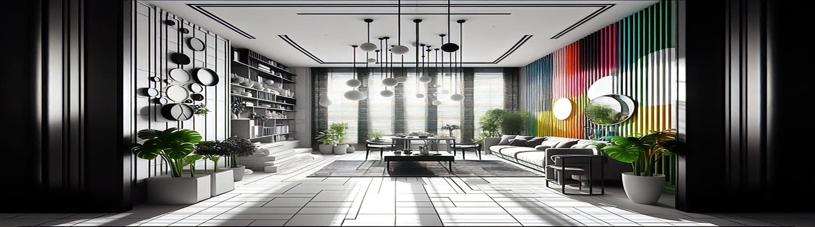 Nowoczesne pomieszczenie z roletami wizualizacja